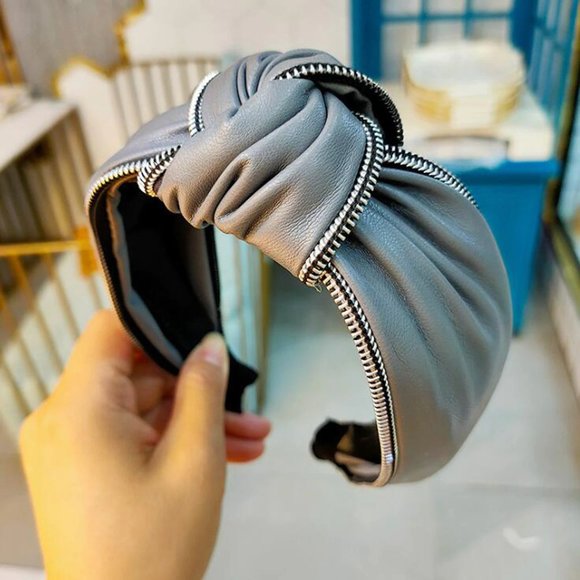 2 FOR $30! Vintage Faux Leather Zipper Headband | Women's Hair Accessories - Picture 8 of 8